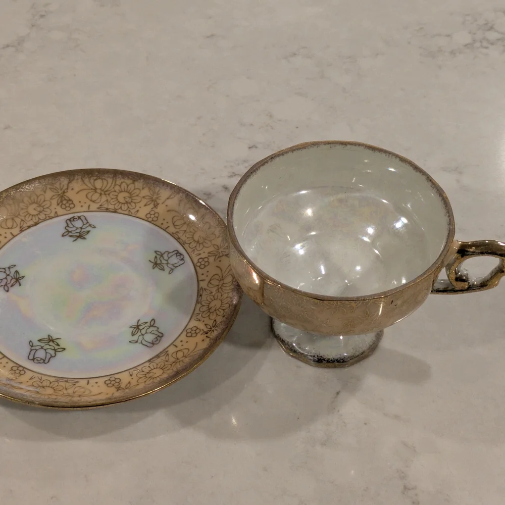 Vintage Gold and White Teacup and Saucer Set